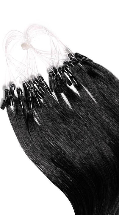 100% Echthaar Schwarz Microring Haarverlängerungen 