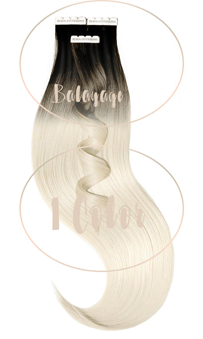 Tape-in Extensions Sombre-Balayages, Schwarz-Braun & Platinblond